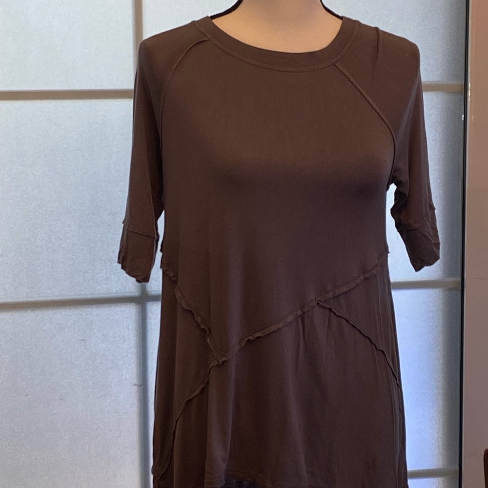 Yarn & Sea Womens Round Neck Raw Seam gray Tunic Blouse Top Size Small